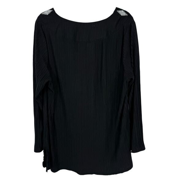 Catalina Women size 2X Swim Cover Tunic Black Aztex Embroidered Long Sleeve V Ne - Picture 2 of 8